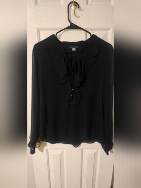 Tommy Hilfiger Navy Ruffle Tie-Front Blouse